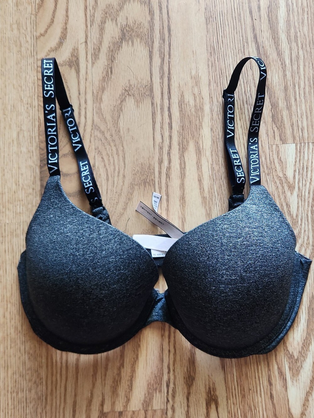 EUC Victoria's Secret Charcoal Heather Push-Up Bra with Branded Straps, Size 34D
